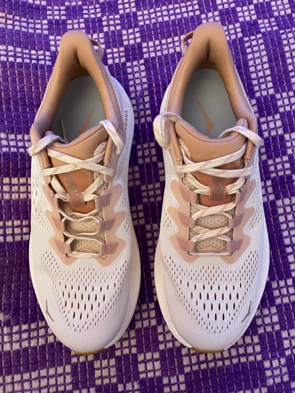 Hoka Women's Running Shoes in Blush Cream and Tan